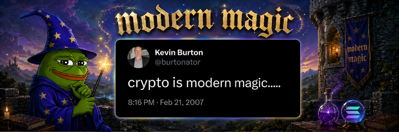 modern magic banner with pepe the wizard and the kevin burton prophecy tweet