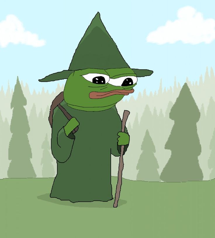 pepe the wizard with a green hat in a pine forest